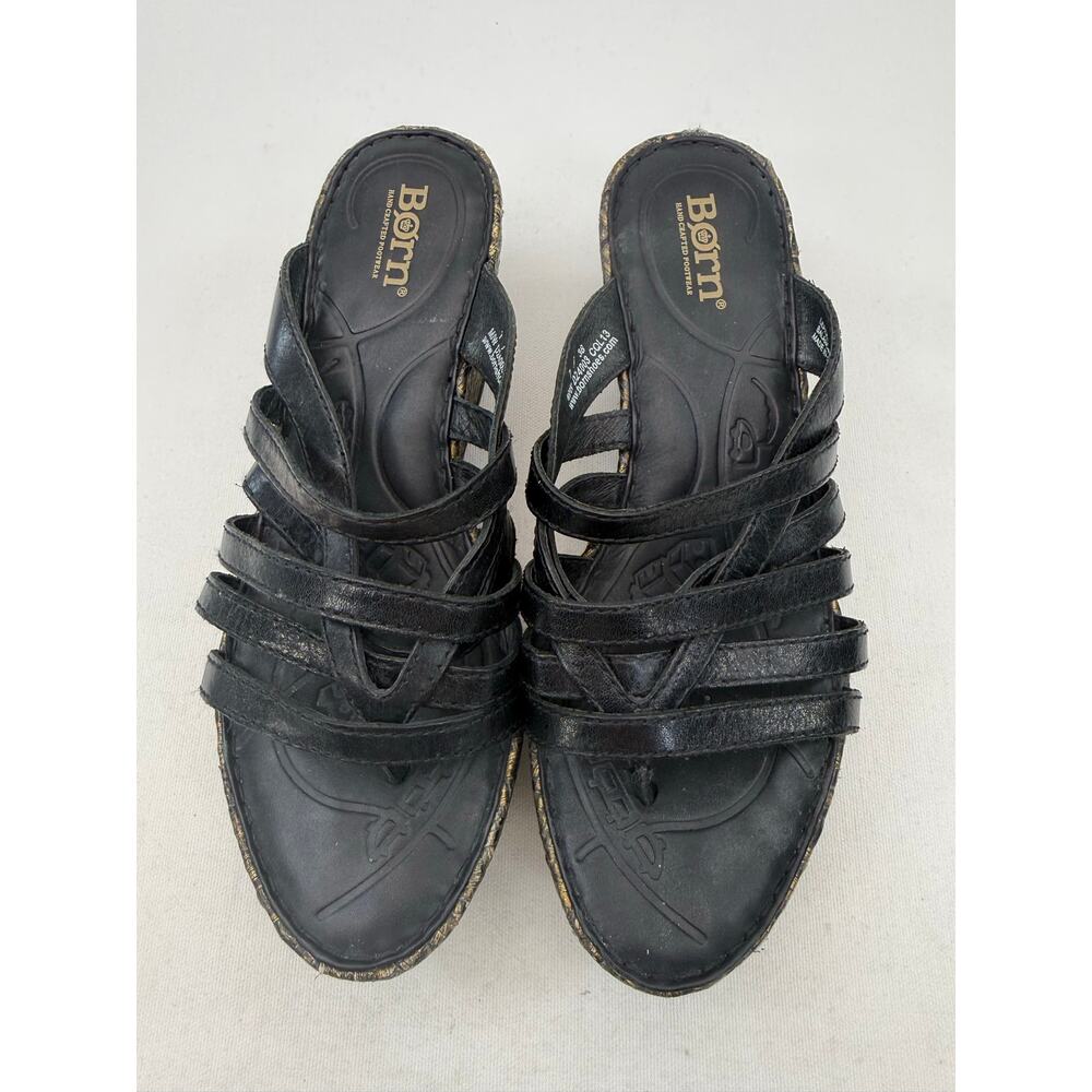 Born Black Gold Leather Platform Wedge Strappy Sandals Womens Size 7‎ Festival